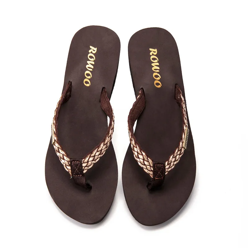 Rowoo Womens Summer High heels Flip Flops Fashion Decorative buckle sandals