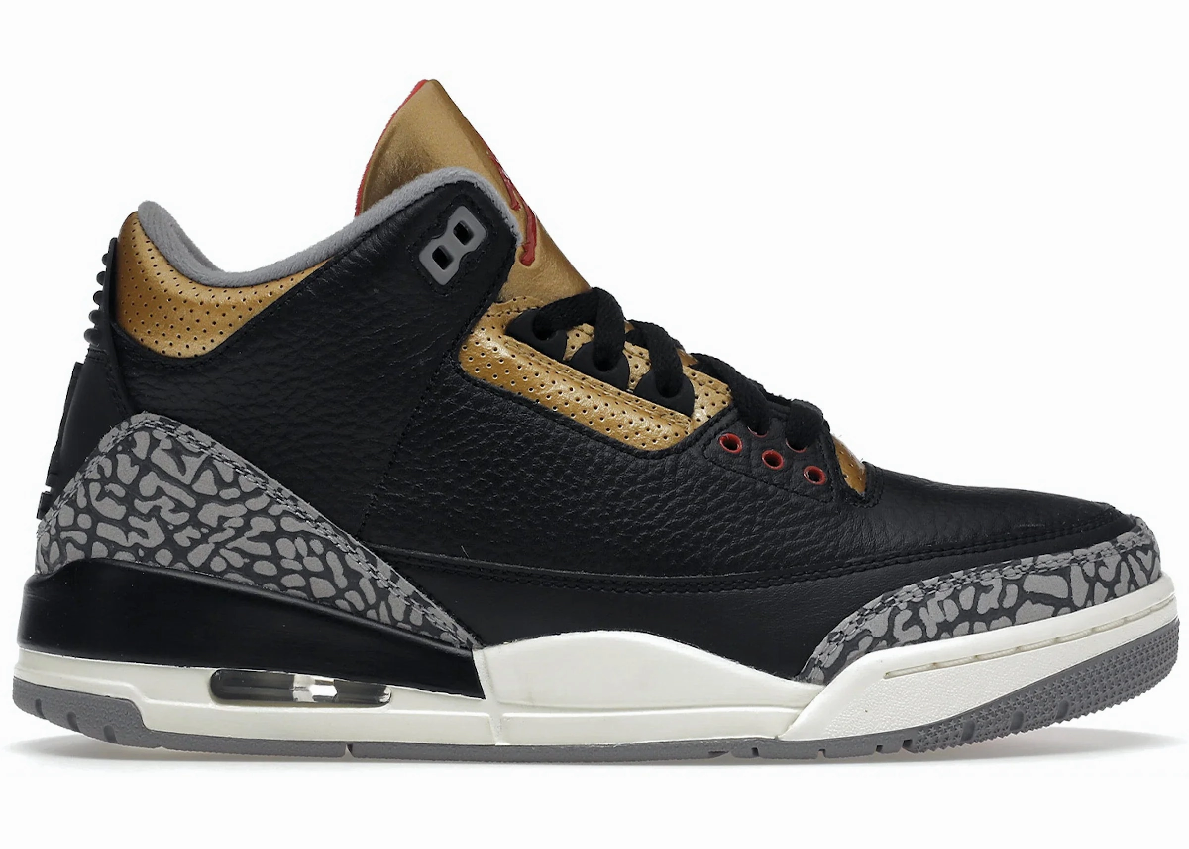 Jordan 3 Retro Black Cement Gold running in a geyser area shoes