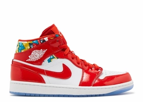 Leather - Upper long - lasting - durability shoes Jordan 1 Mid Barcelona Sweater Red Patent