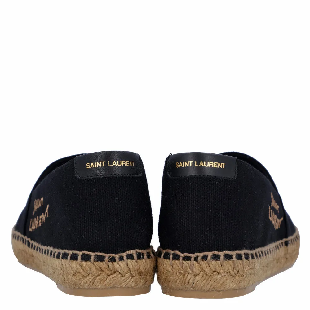 Saint Laurent Embroidered Espadrilles In Canvas Black