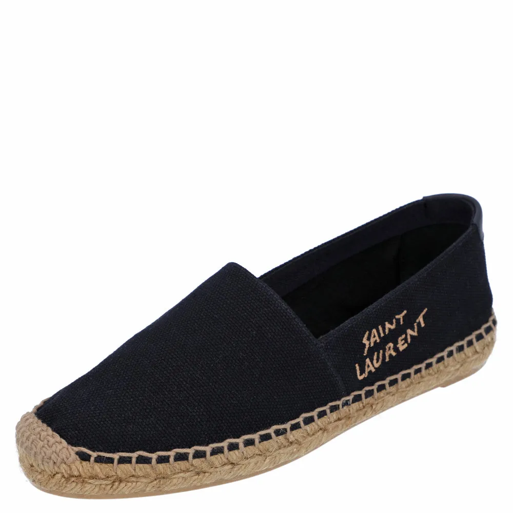 Saint Laurent Embroidered Espadrilles In Canvas Black