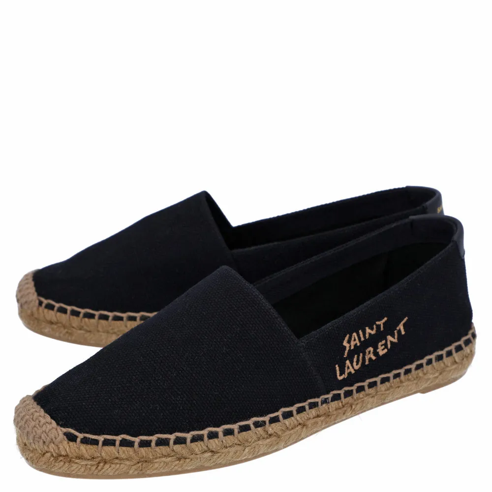 Saint Laurent Embroidered Espadrilles In Canvas Black