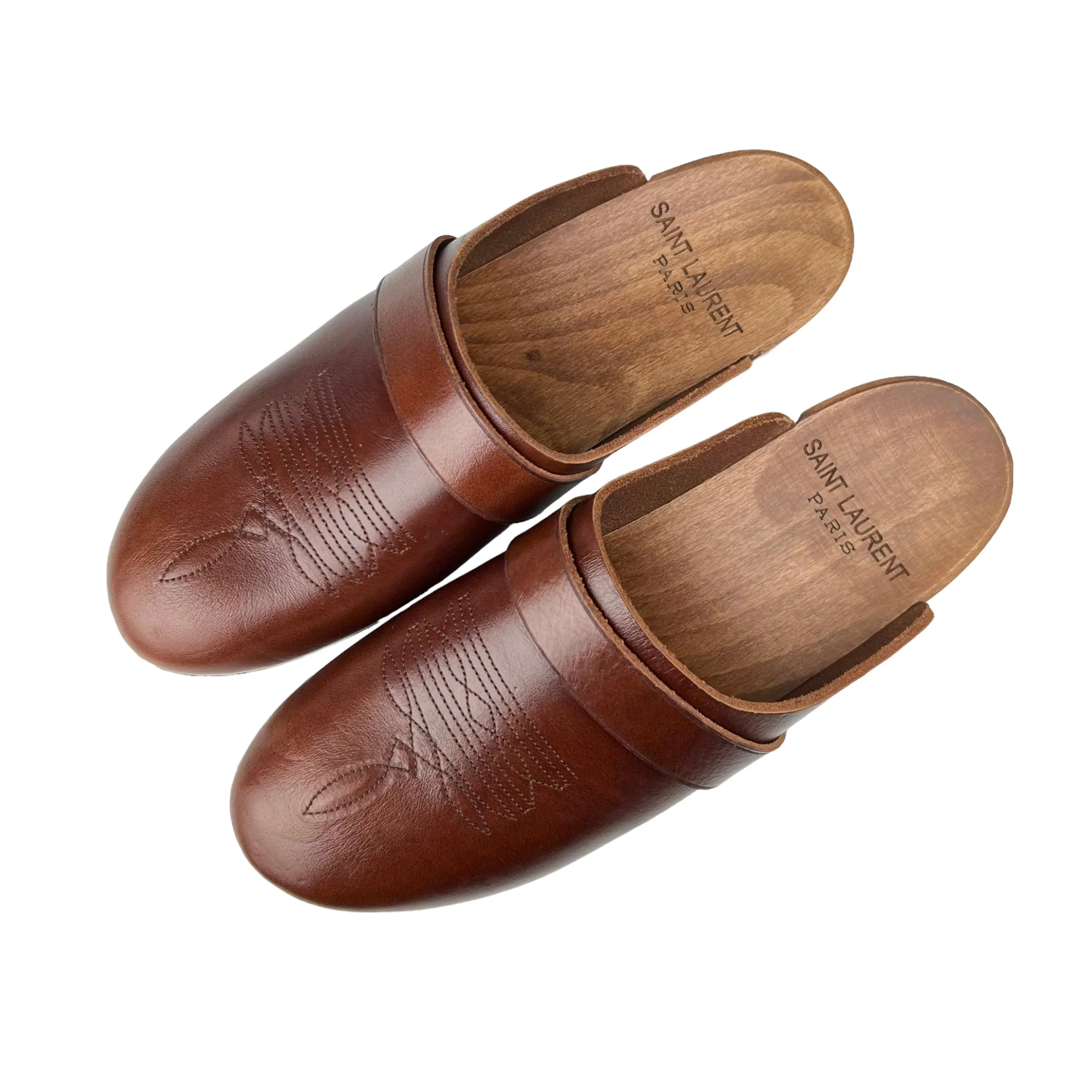 Saint Laurent Sabot Brown Leather Clogs