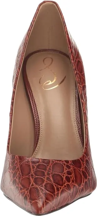 Sam Edelman Hazel Brown Croco Stiletto Heeled Dress Pointed Toe Wide Fashion Pumps