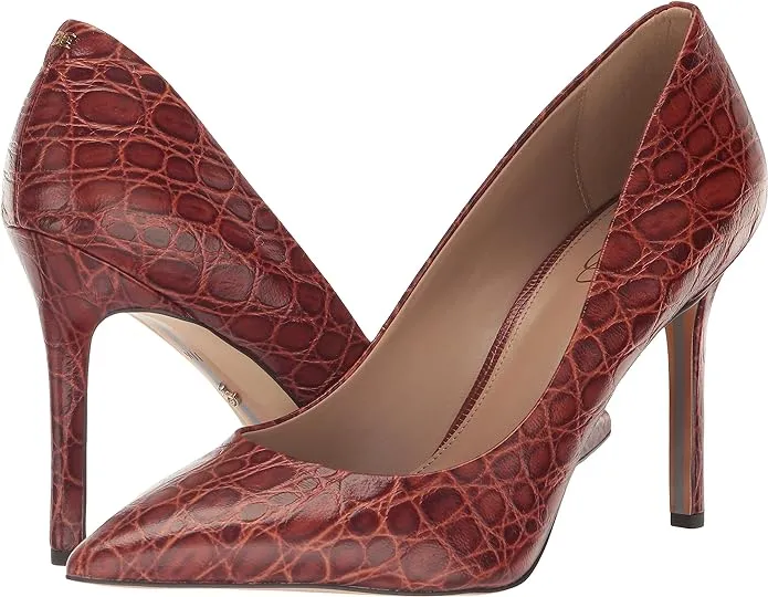 Sam Edelman Hazel Brown Croco Stiletto Heeled Dress Pointed Toe Wide Fashion Pumps