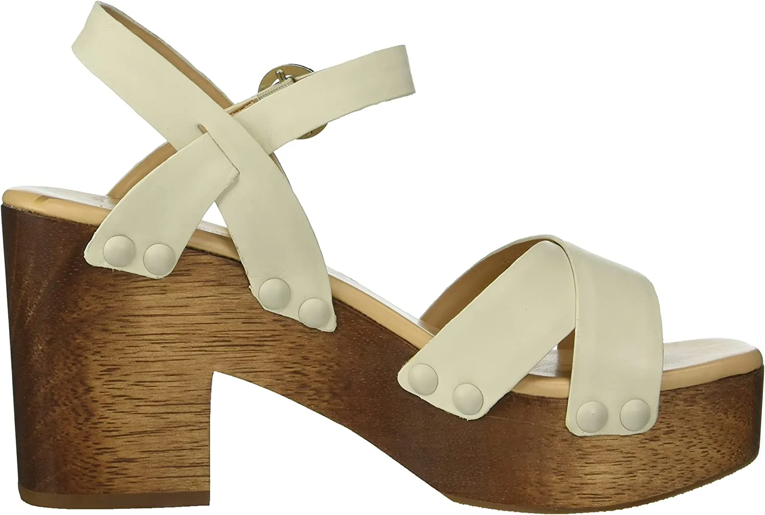 Sam Edelman Josefine Modern Ivory Leather Block Heel Ankle Strap Heeled Sandals