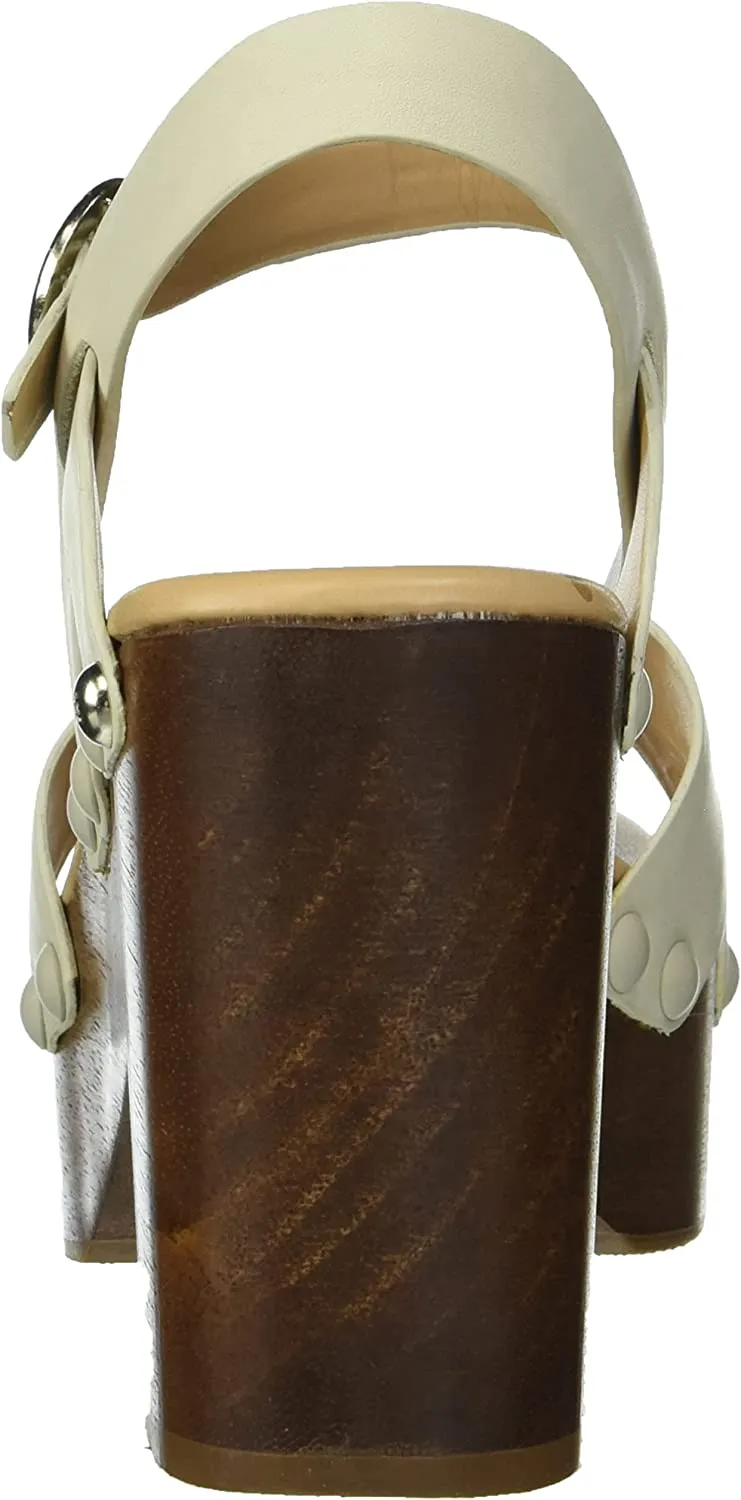 Sam Edelman Josefine Modern Ivory Leather Block Heel Ankle Strap Heeled Sandals