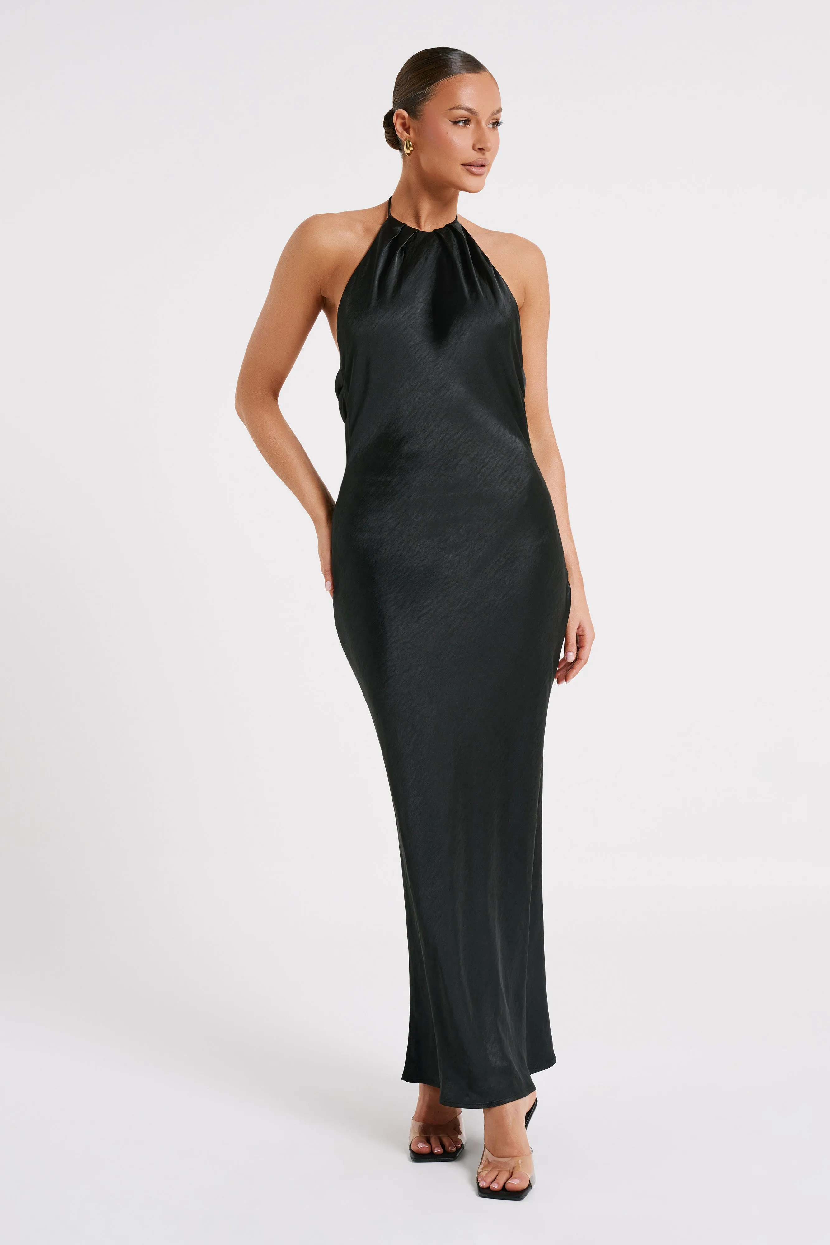 Sammy Satin Halter Maxi Dress - Black