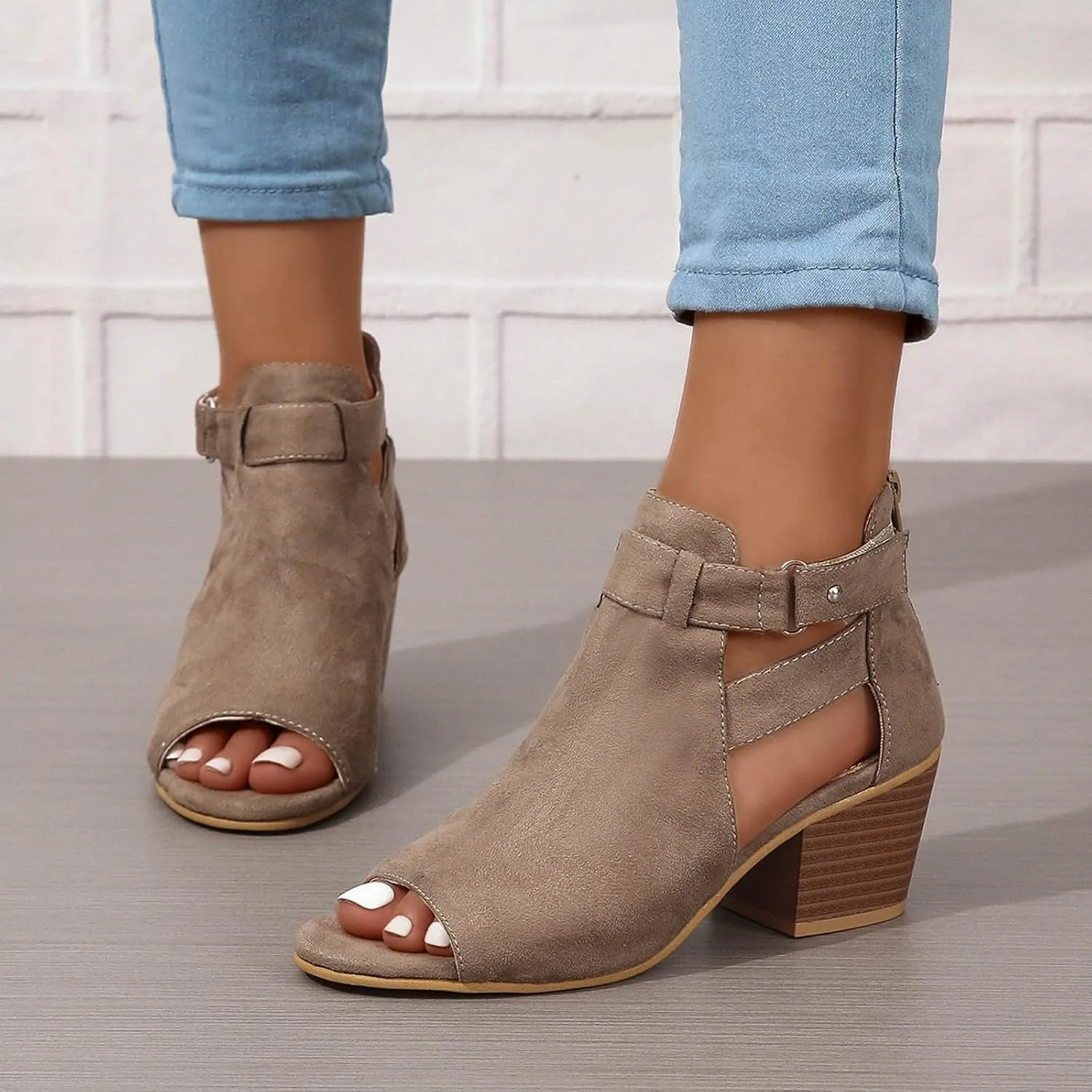 Sandal Heels Shoes for Women Sexy Women's Block Heels Boots Zip Back Ankle Strap Comfortable Open Toe Apparel Shoe