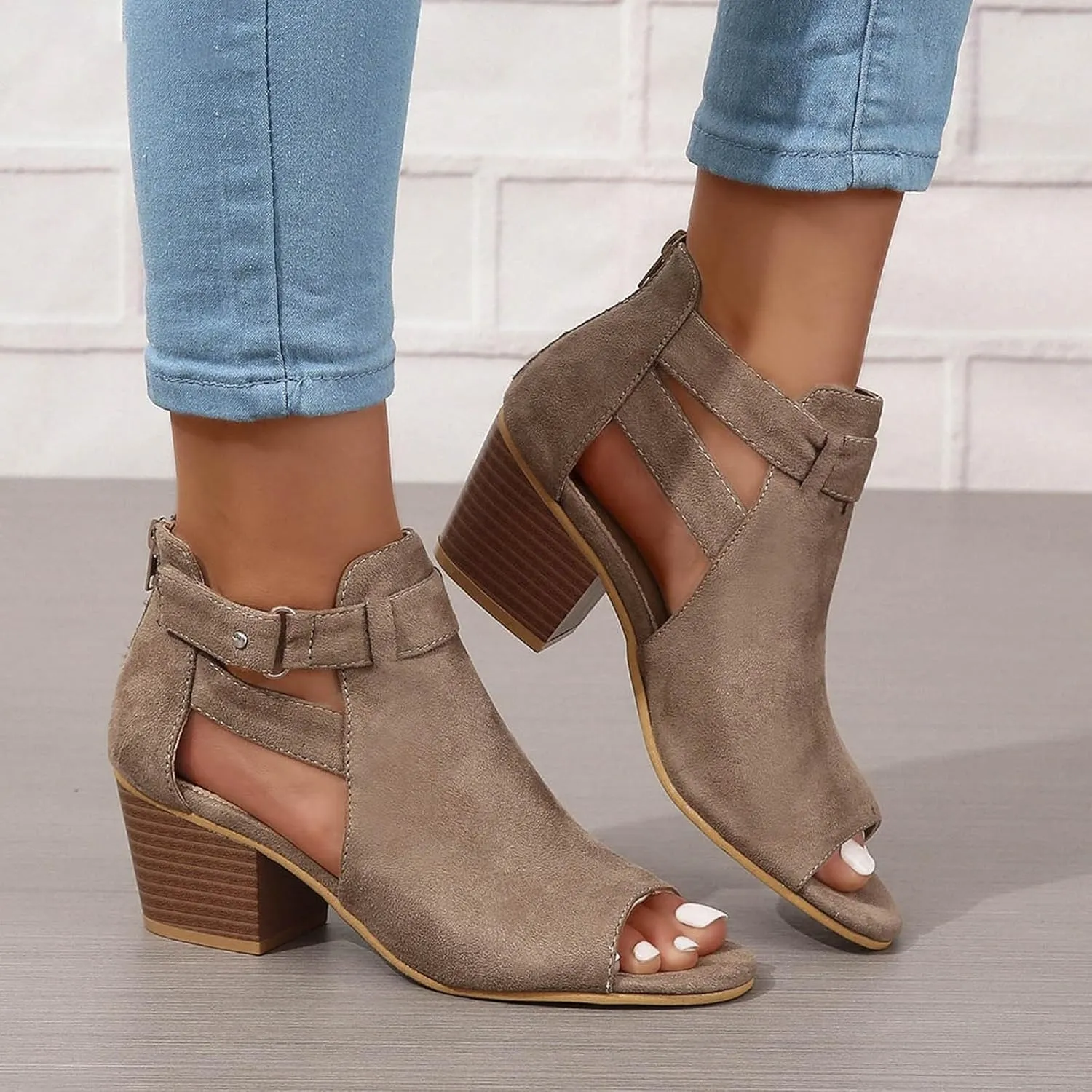 Sandal Heels Shoes for Women Sexy Women's Block Heels Boots Zip Back Ankle Strap Comfortable Open Toe Apparel Shoe