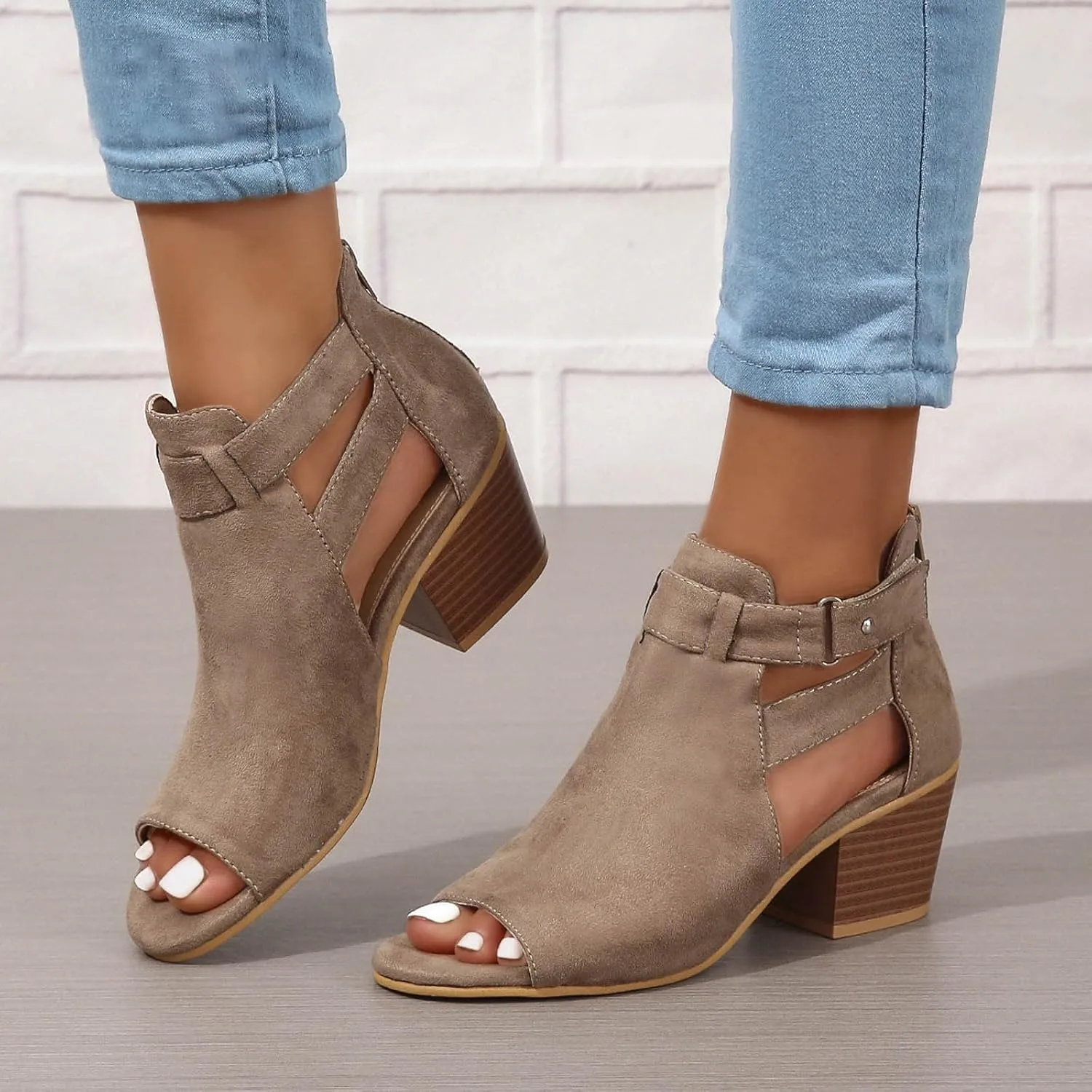 Sandal Heels Shoes for Women Sexy Women's Block Heels Boots Zip Back Ankle Strap Comfortable Open Toe Apparel Shoe