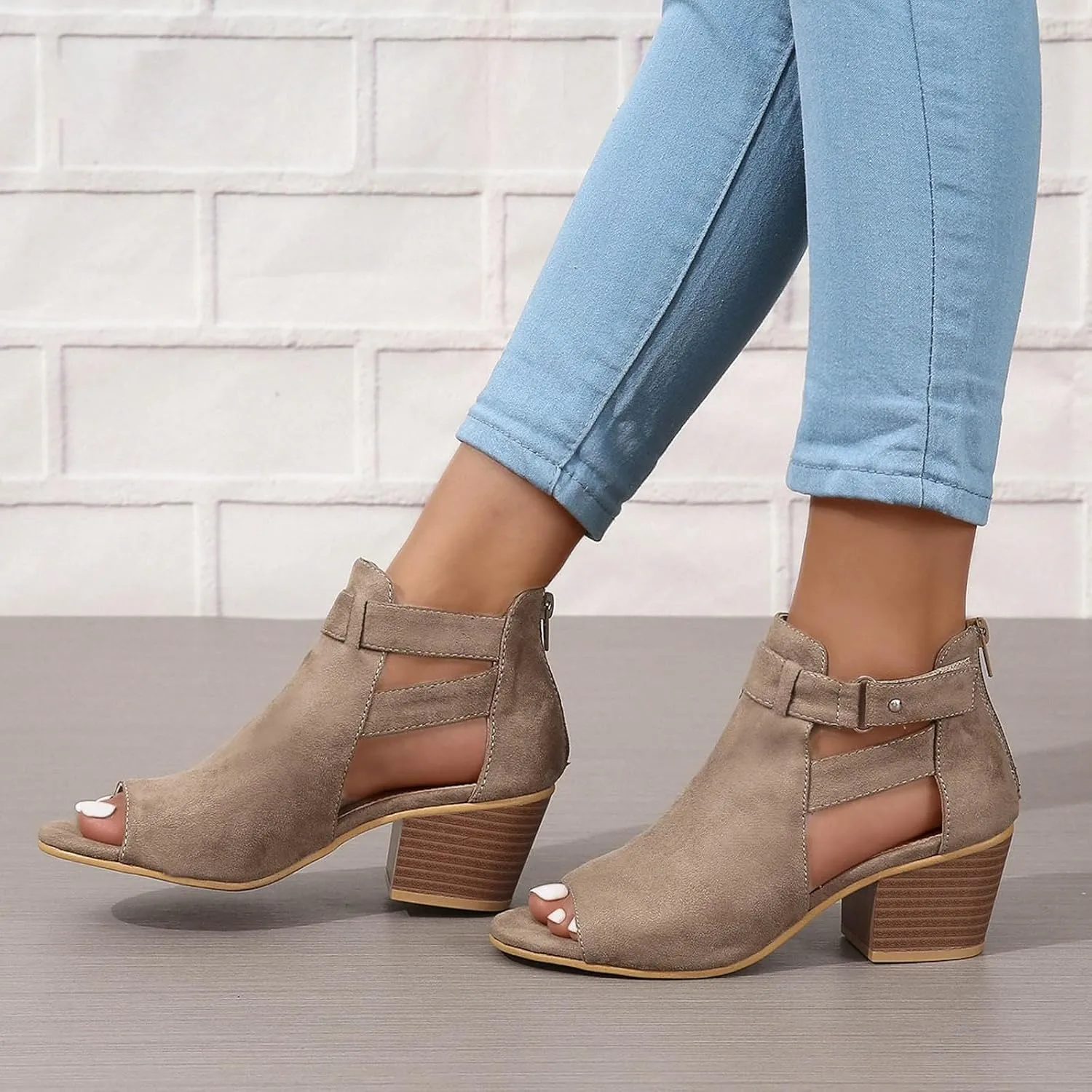 Sandal Heels Shoes for Women Sexy Women's Block Heels Boots Zip Back Ankle Strap Comfortable Open Toe Apparel Shoe