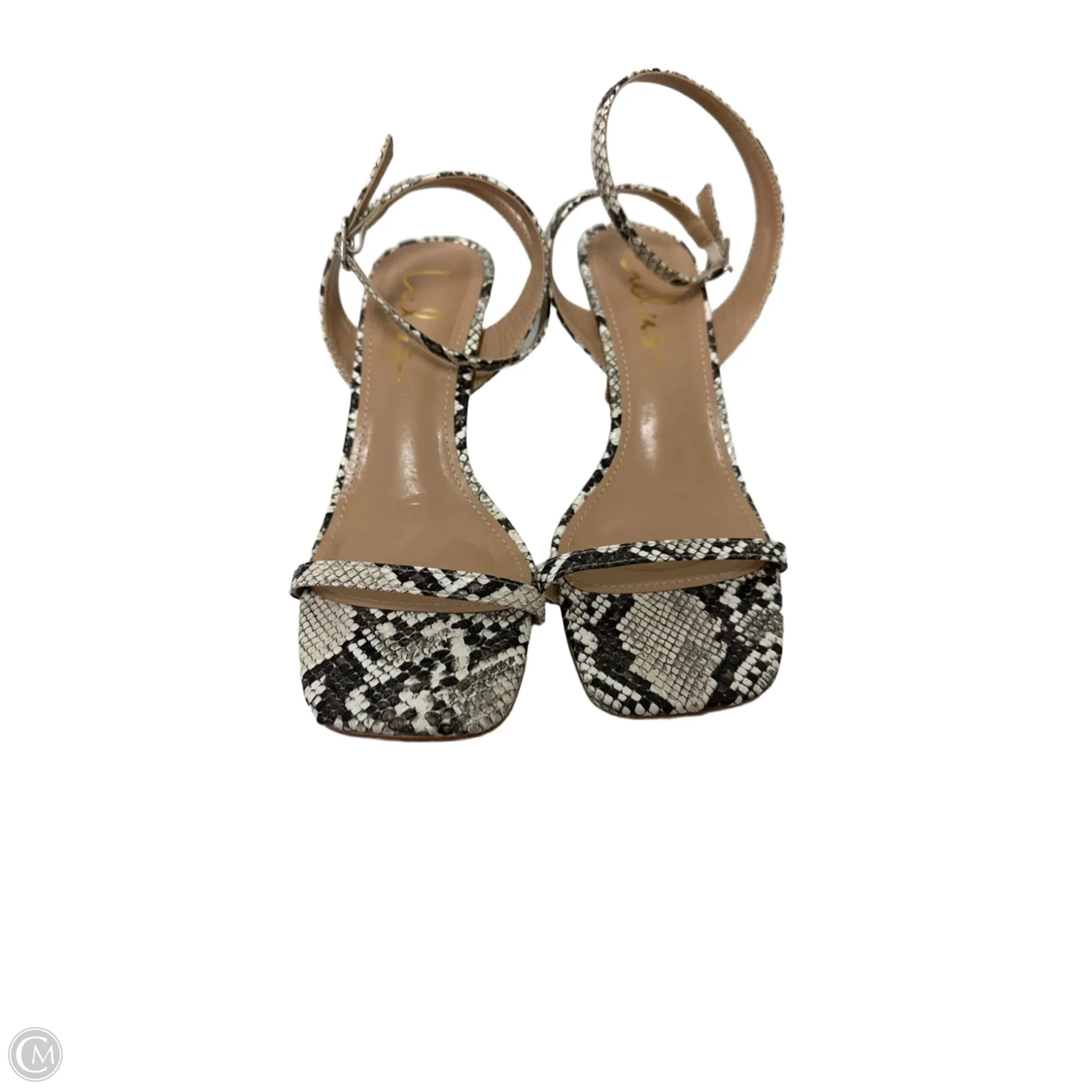 Sandals Heels Kitten By Lulus In Snakeskin Print, Size: 5.5