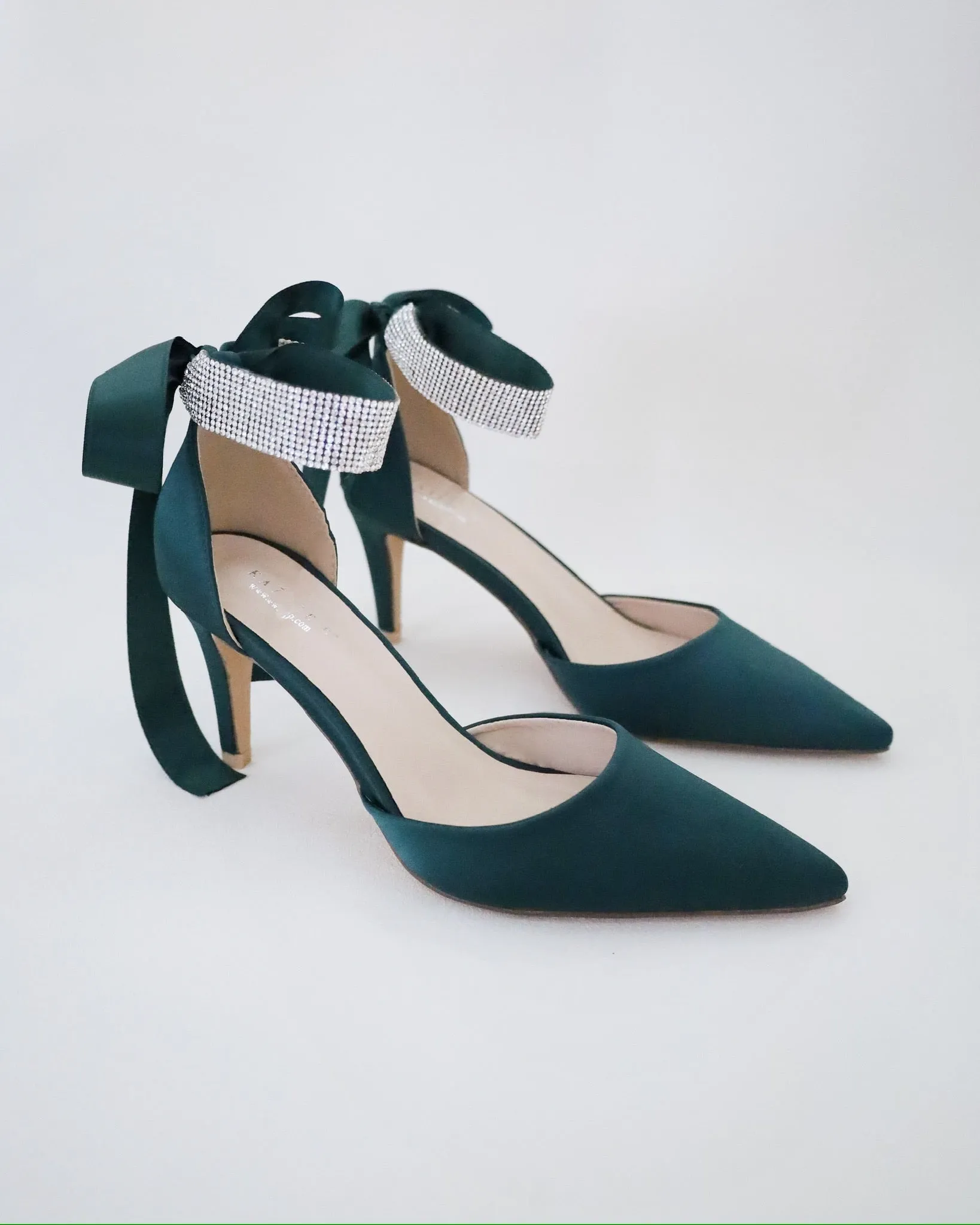 Satin Evening Heels with Rhinestones Strap