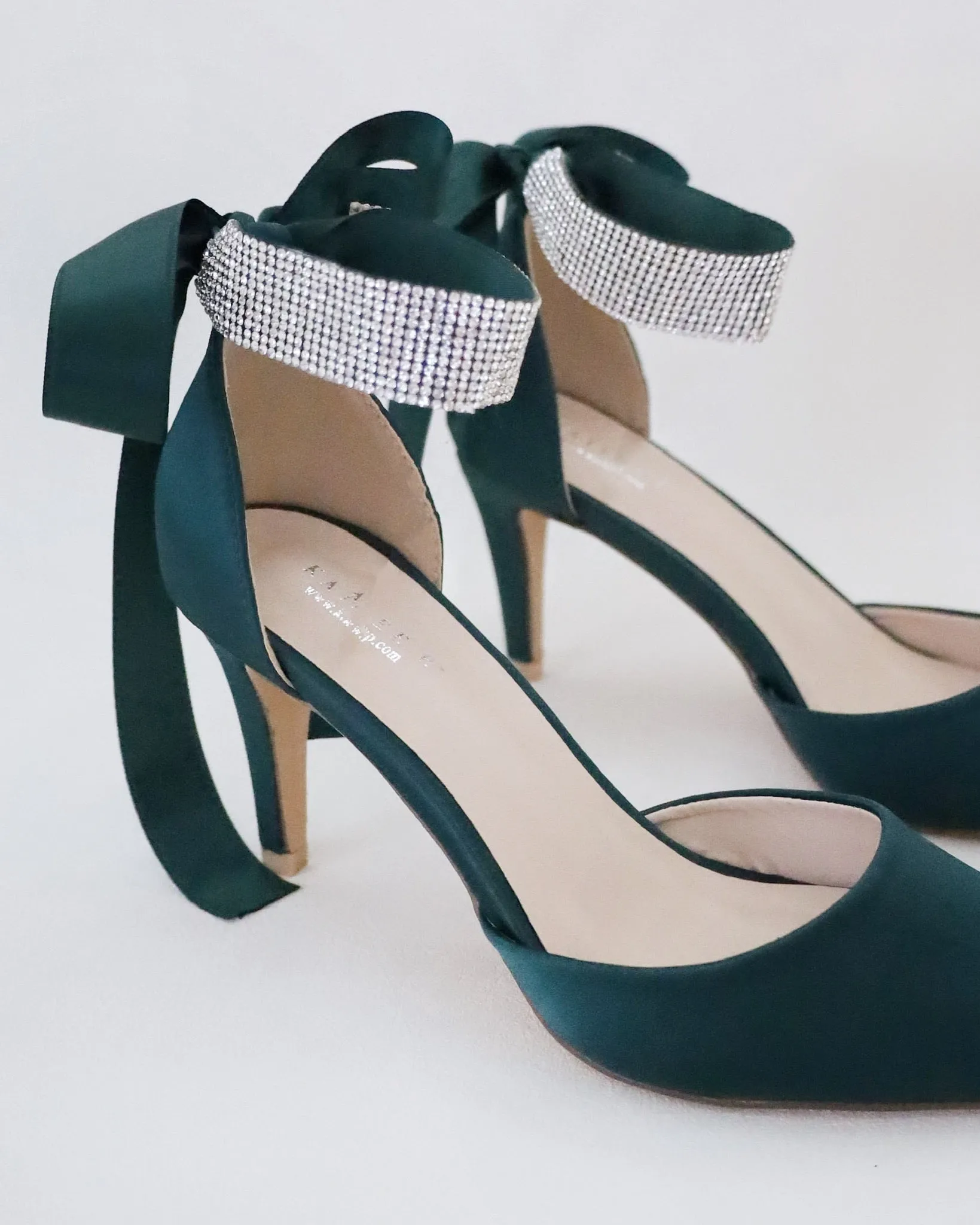 Satin Evening Heels with Rhinestones Strap