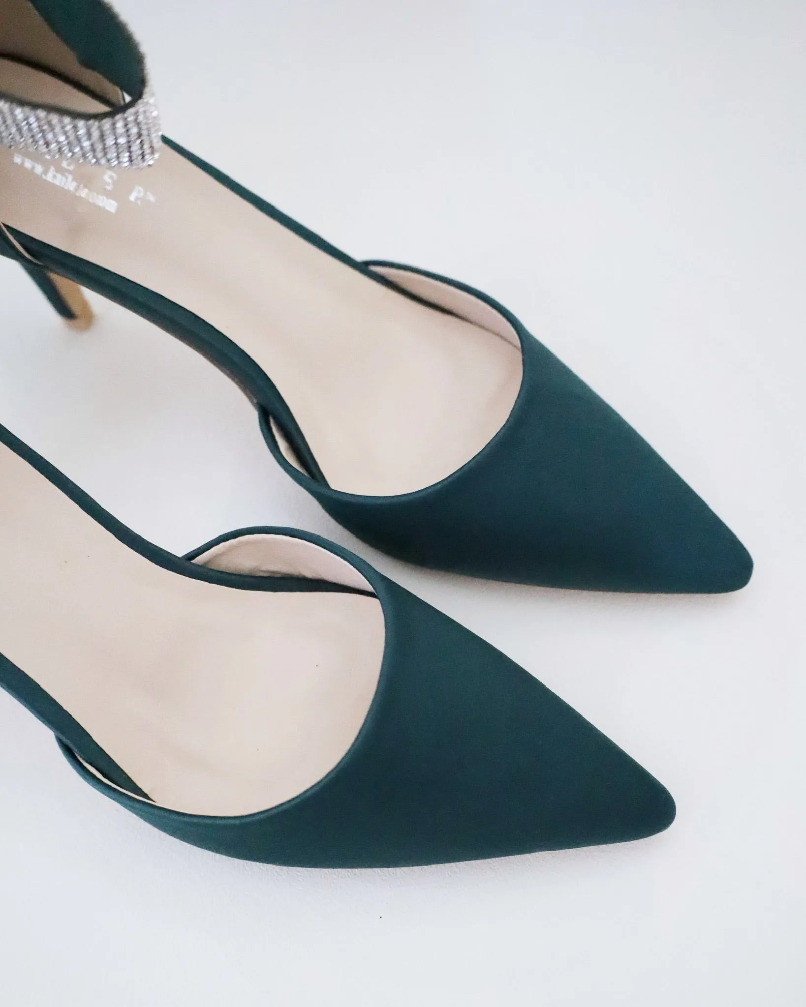 Satin Evening Heels with Rhinestones Strap