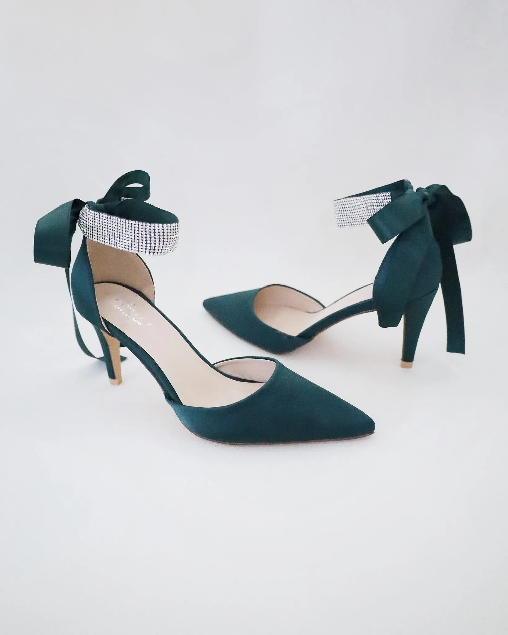 Satin Evening Heels with Rhinestones Strap