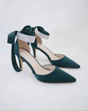 Satin Evening Heels with Rhinestones Strap