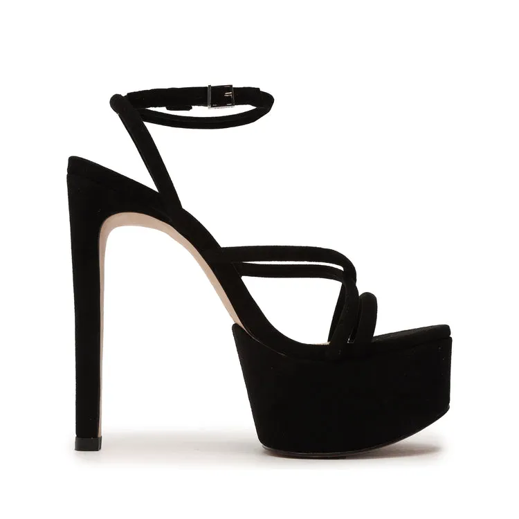 Schutz Zilla Black Suede Straps Buckle Ankle High Heels Womens Platforms Sandals