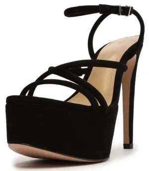 Schutz Zilla Black Suede Straps Buckle Ankle High Heels Womens Platforms Sandals