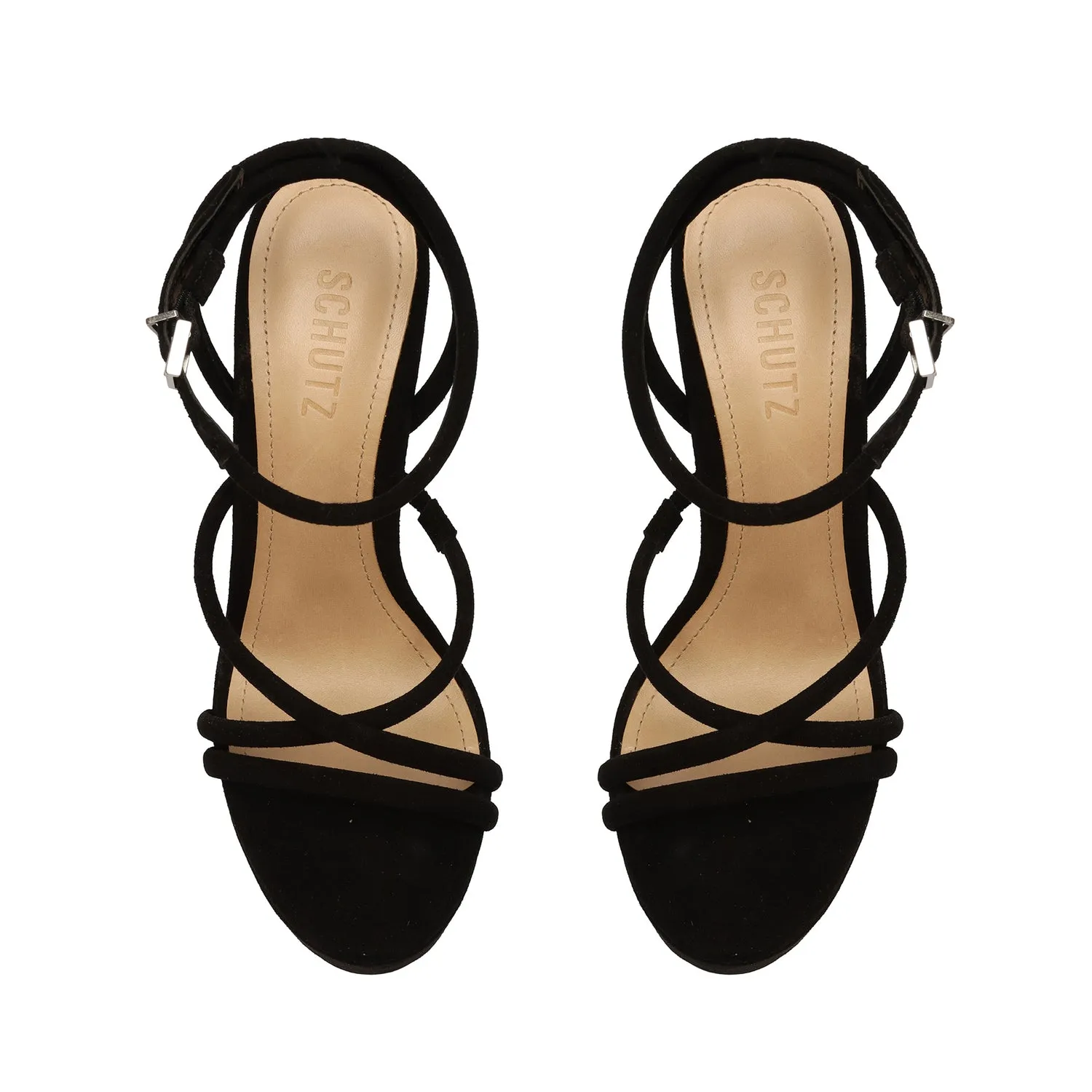 Schutz Zilla Black Suede Straps Buckle Ankle High Heels Womens Platforms Sandals