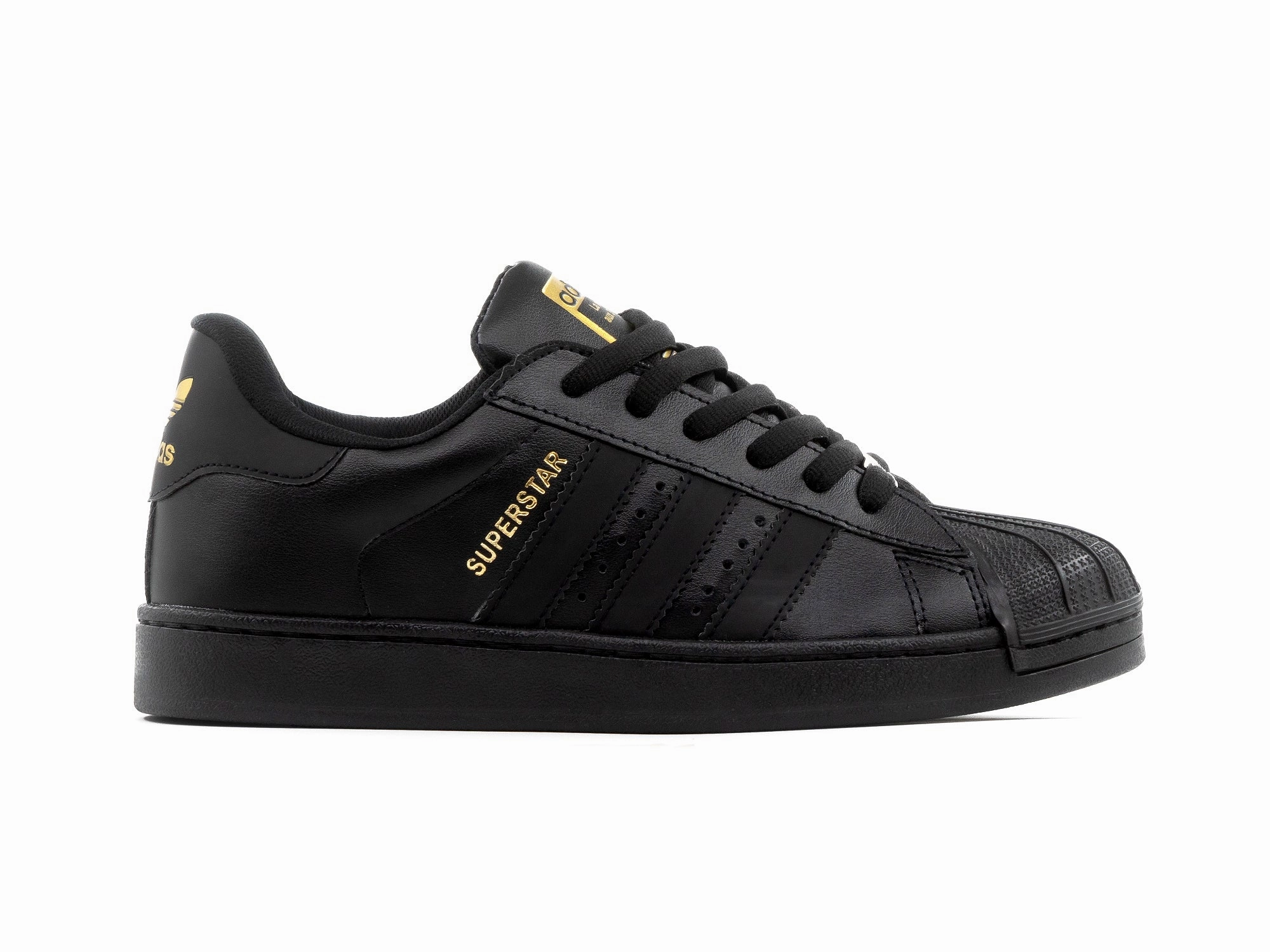 Tenis Superstar Negro Oro Flat Sole