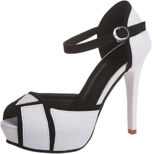 Sexy Casual Dress Shoes Colorblock Mouth Hollow Ladies Leather Fish High Face Sandals Fashion Heels Women's high Heels