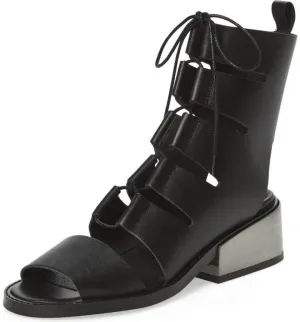 Shellys London Crozet Black Leather Tall Lace-Up Sandal Cut-out Chik Booties