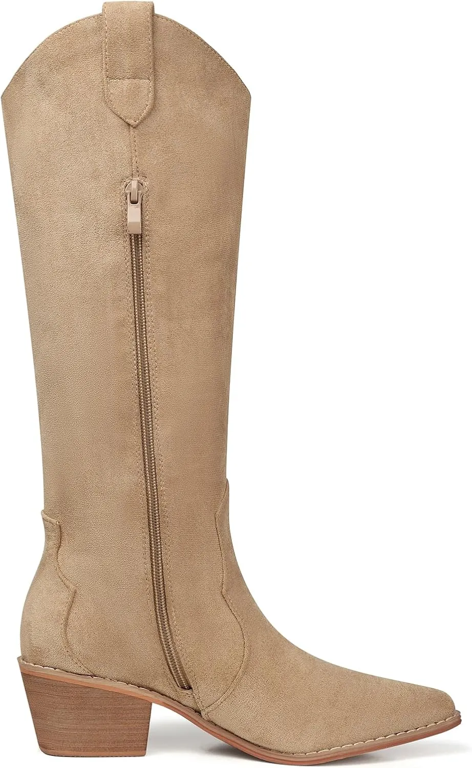 SHIBEVER Cowboy Boots for Women Knee High Suede Pointed Toe Cowgirl Boots Embroidered Pull-On Chunky Heel Western Boots