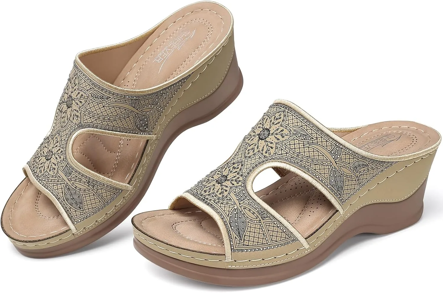 SHIBEVER Wedge Sandals For Women Dressy: Comfortable Summer - Slip On Womens Sandal