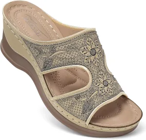 SHIBEVER Wedge Sandals For Women Dressy: Comfortable Summer - Slip On Womens Sandal
