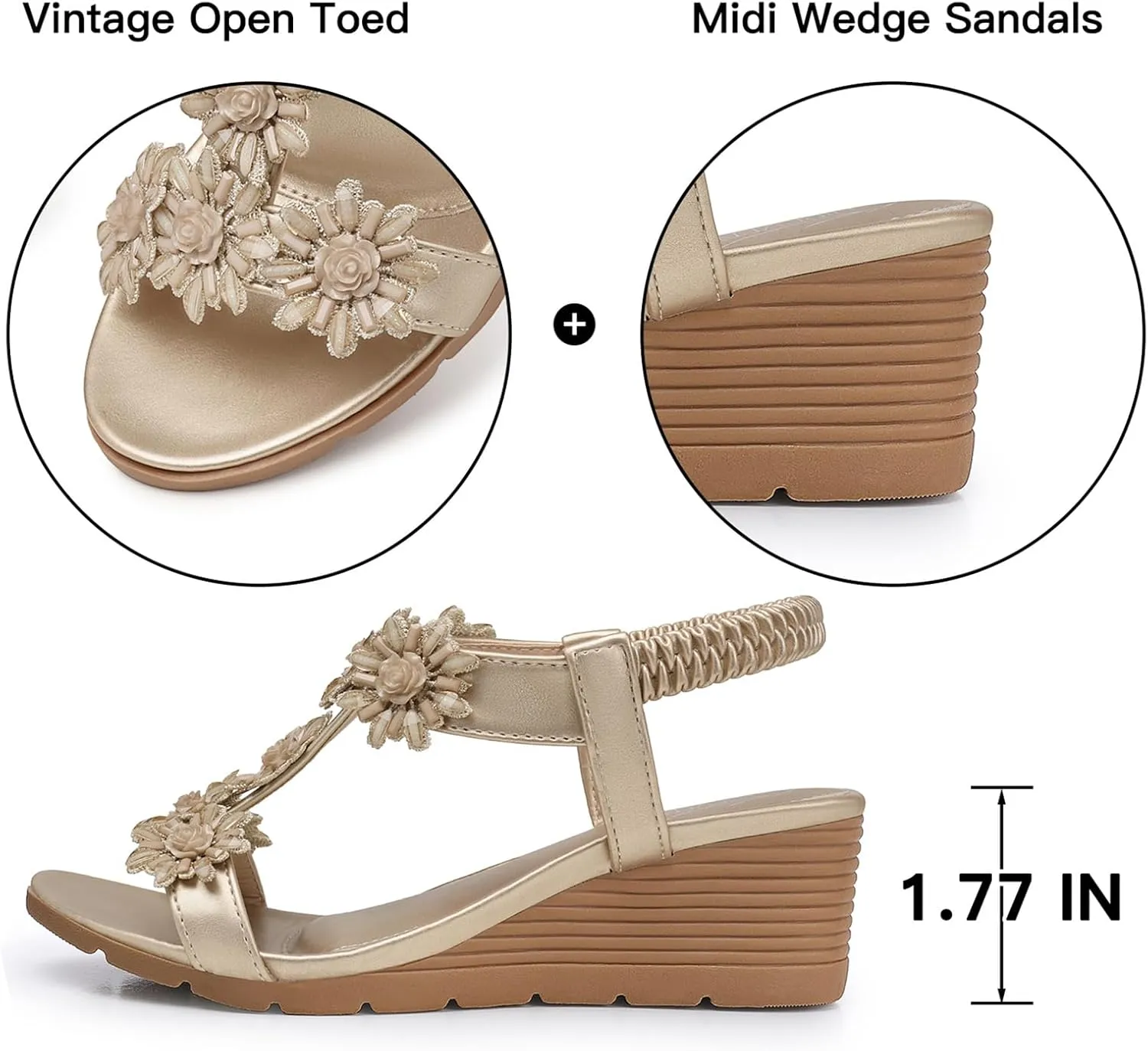 SHIBEVER Womens Sandals Wedge Flower: Open Toe Elastic Ankle Strap Wedge Sandal - Dressy Sandals Women - Comfortable Summer Bohemia