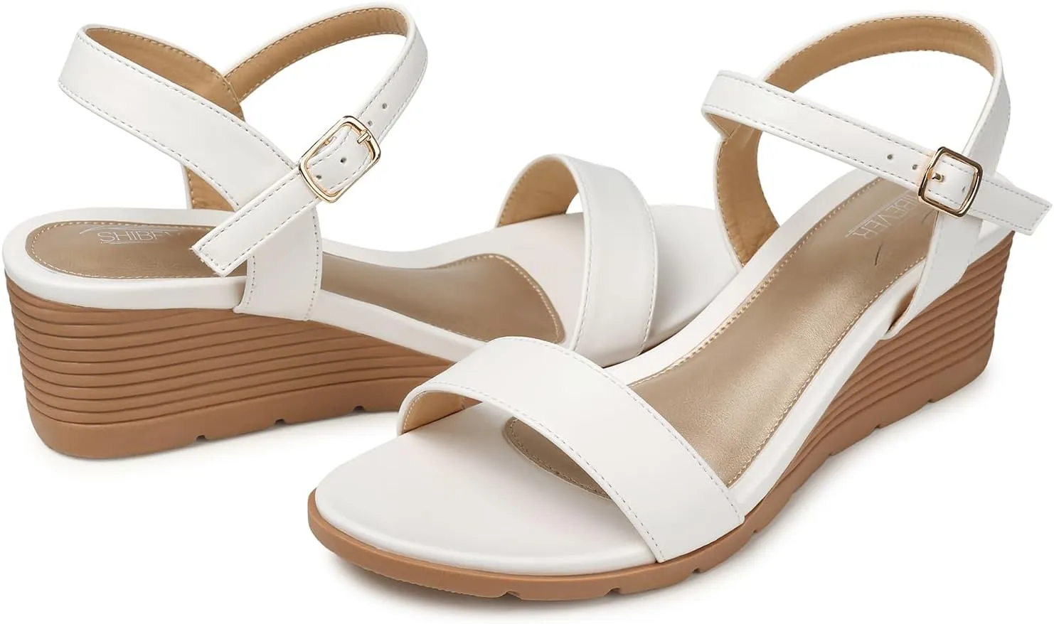 SHIBEVER Womens Sandals Wedge Low: Buckle Ankle Strap Wedge Sandal - Dressy Sandals Women - Comfortable Summer