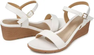 SHIBEVER Womens Sandals Wedge Low: Buckle Ankle Strap Wedge Sandal - Dressy Sandals Women - Comfortable Summer