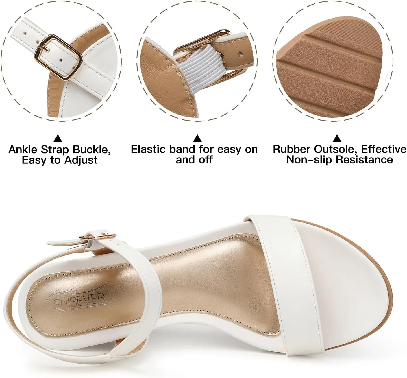 SHIBEVER Womens Sandals Wedge Low: Buckle Ankle Strap Wedge Sandal - Dressy Sandals Women - Comfortable Summer