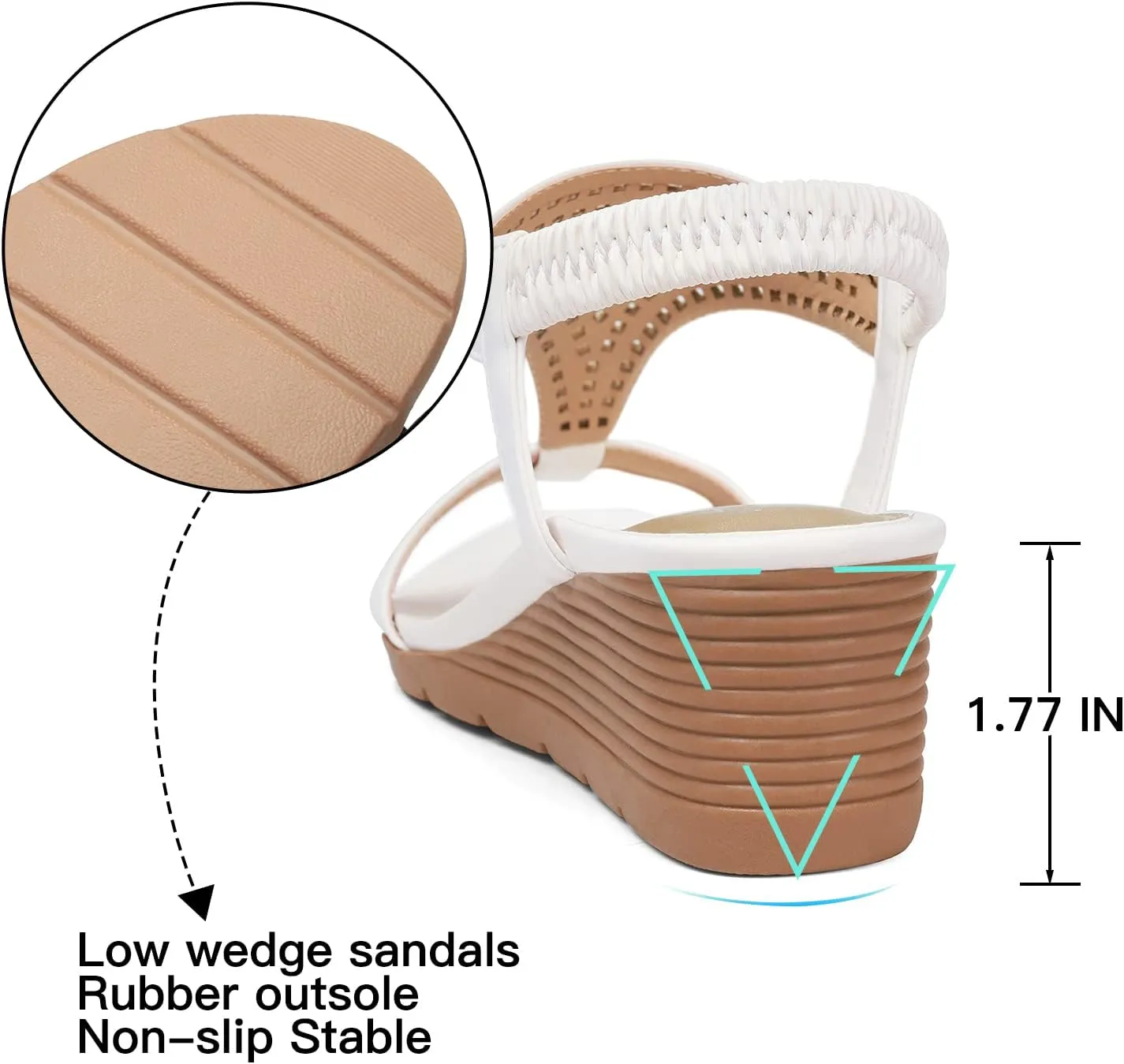 SHIBEVER Womens Sandals Wedge Low: Elastic Ankle Strap Wedge Sandals - Dressy Sandals Women - Comfortable Open Toe