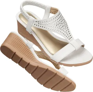 SHIBEVER Womens Sandals Wedge Low: Elastic Ankle Strap Wedge Sandals - Dressy Sandals Women - Comfortable Open Toe