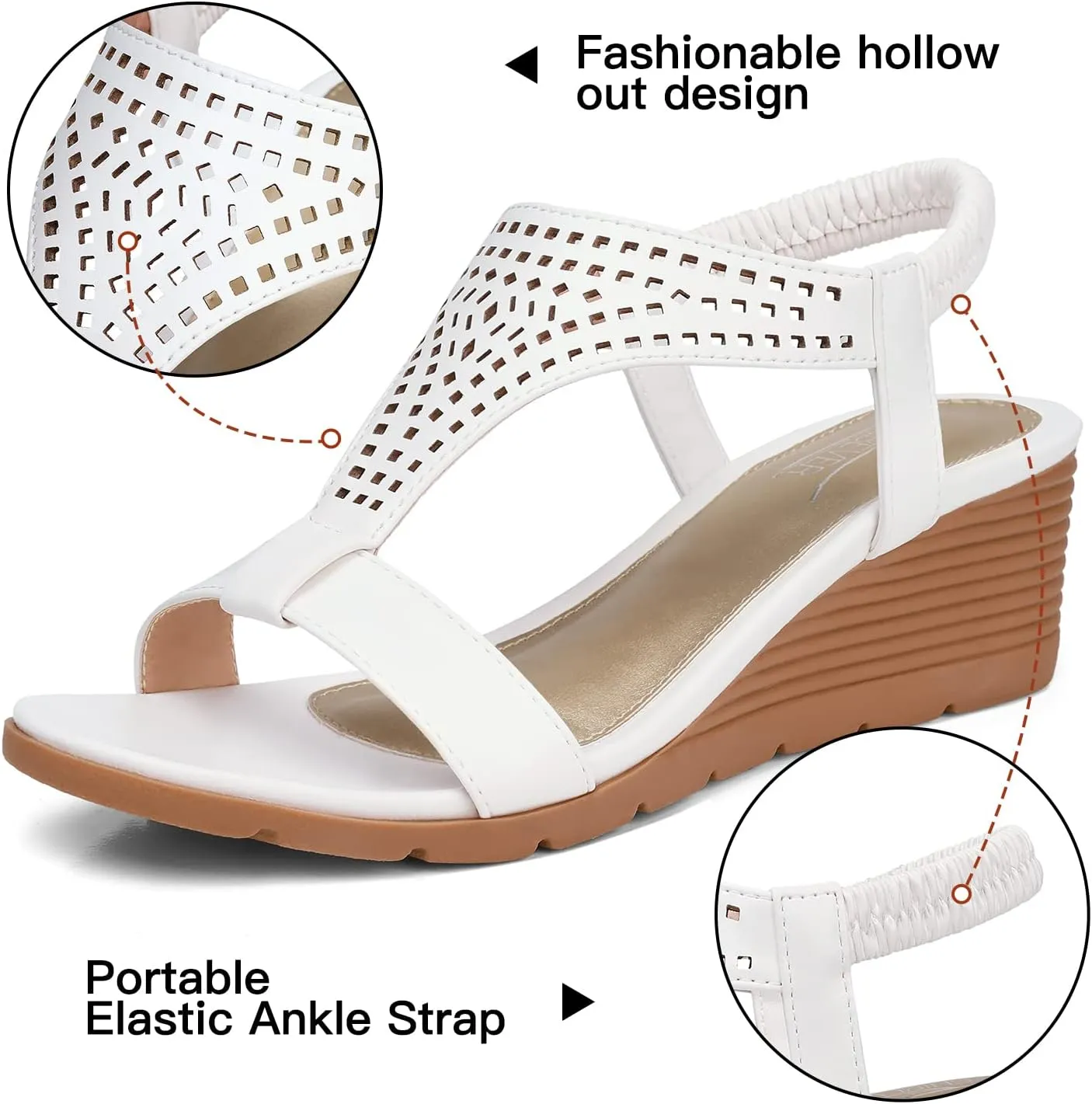 SHIBEVER Womens Sandals Wedge Low: Elastic Ankle Strap Wedge Sandals - Dressy Sandals Women - Comfortable Open Toe