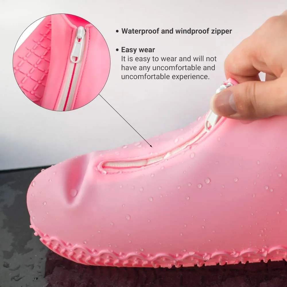 Shoe Covers Waterproof Reusable Foldable Not-Slip Rain Shoe Covers with Zipper,Shoe Protectors Overshoes Rain Galoshes for Kids Men and Women