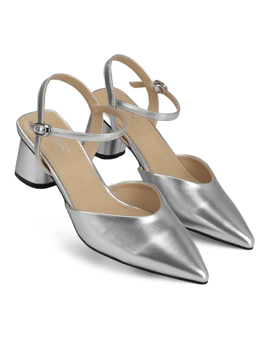 Silver Pointed Toe Heels