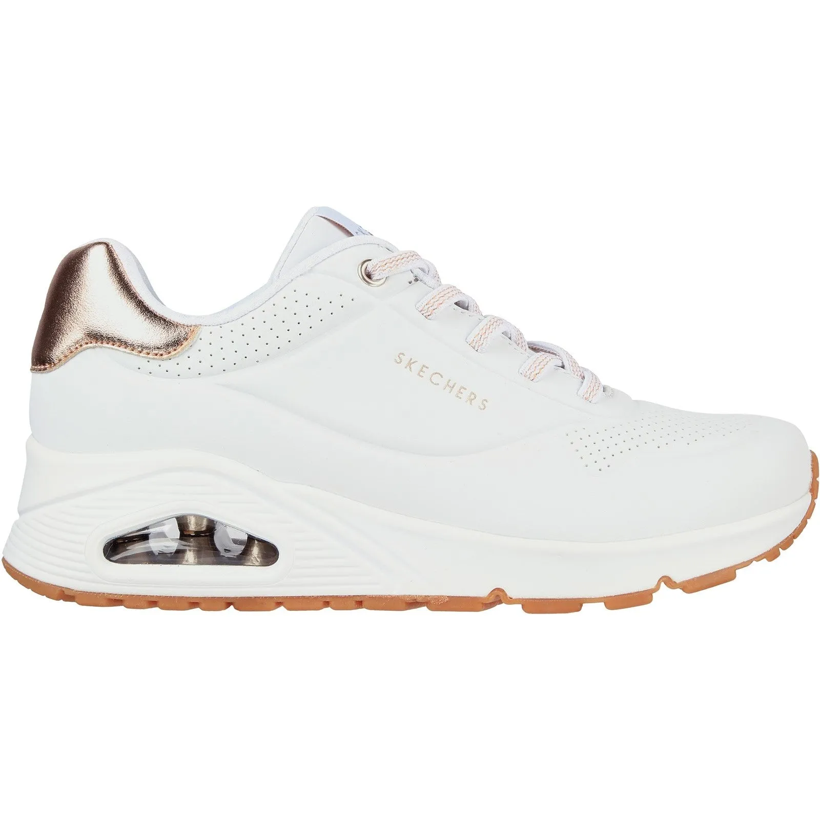 Skechers Womens Uno - Shimmer Away 155196-WHT White Lace Up Shoe