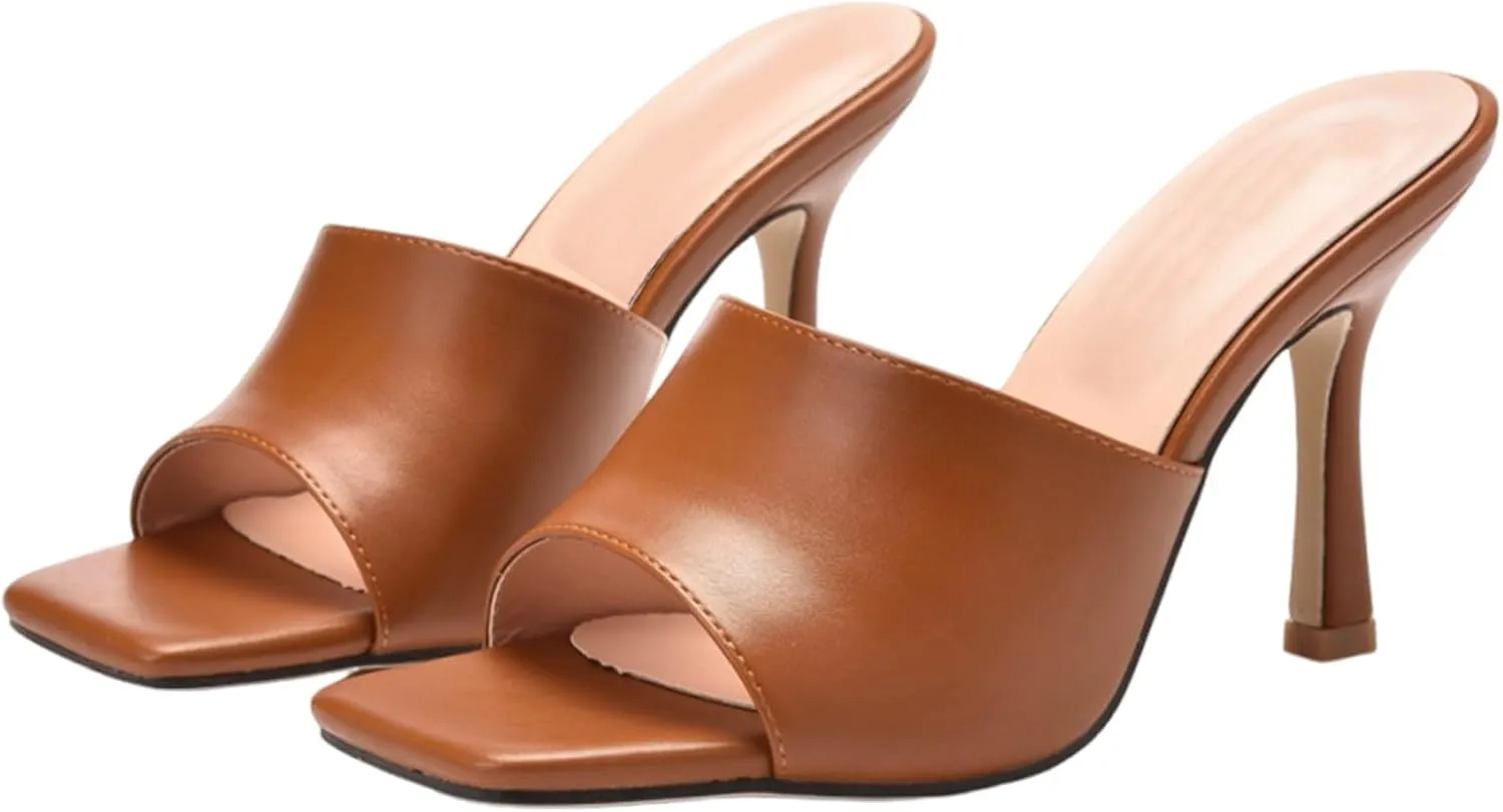 Slip on Elegant Pumps Women's Hight Heeled Sandals with Open Toes Square Toes and Stiletto Heels