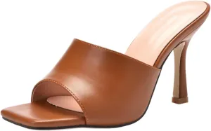 Slip on Elegant Pumps Women's Hight Heeled Sandals with Open Toes Square Toes and Stiletto Heels