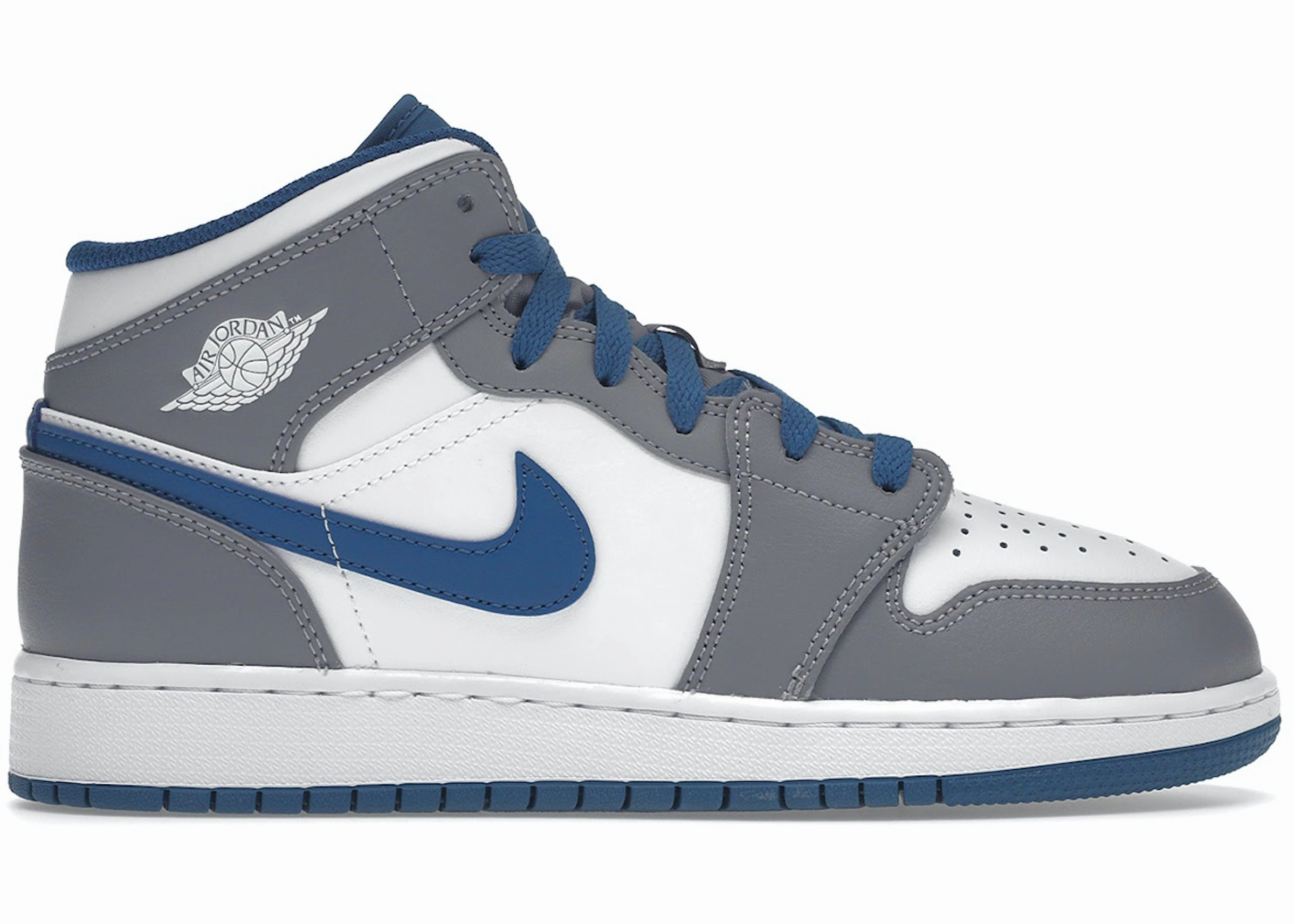 Jordan 1 Mid True Blue Cement (GS) Lightweight Build Hyper Breathable Knit