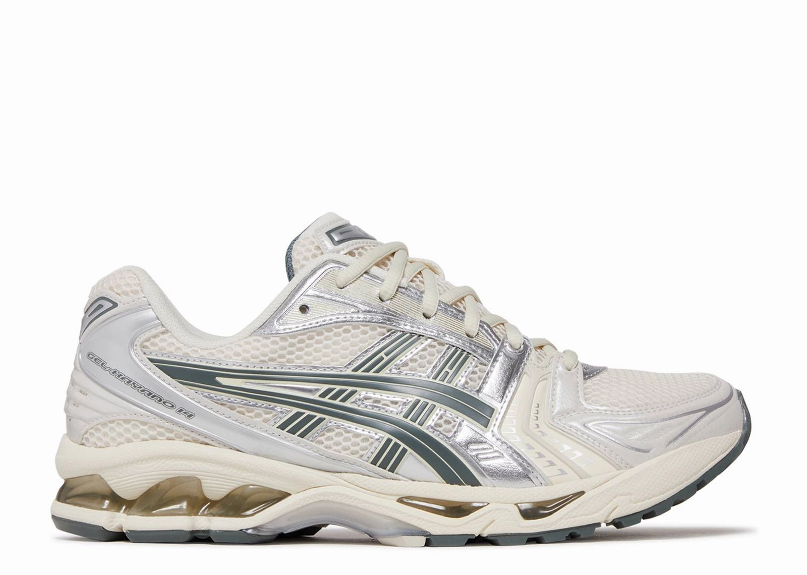 ASICS Gel-Kayano 14 Birch Dark Pewter Runners with Plantar Fasciitis rigid sole shoes