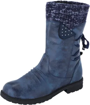 Snow Boots for Women Mid Calf Boots for Women Women Fashion Casual Vintage Retro Lace Up Thick Block Heels Shoes