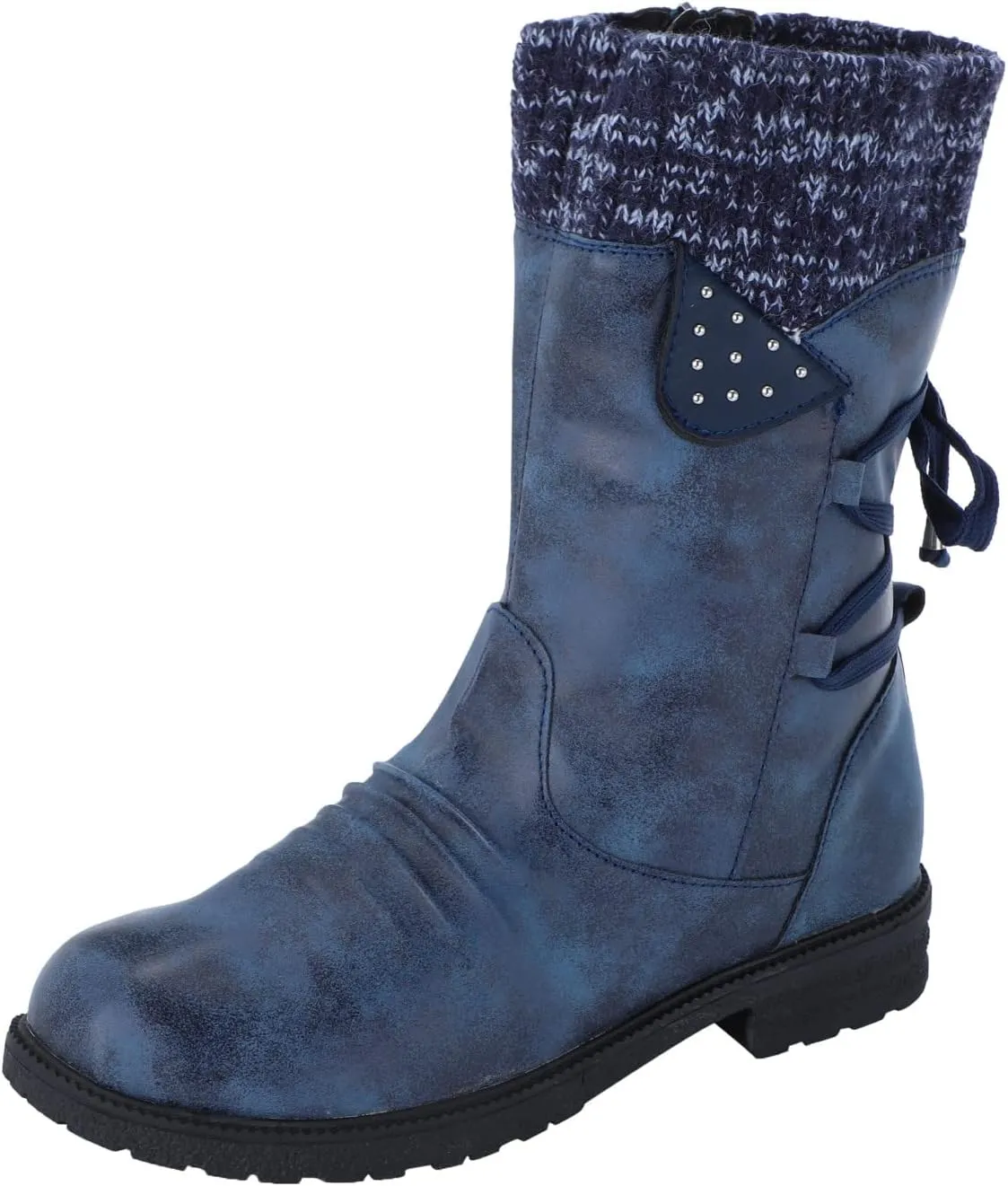 Snow Boots for Women Mid Calf Boots for Women Women Fashion Casual Vintage Retro Lace Up Thick Block Heels Shoes