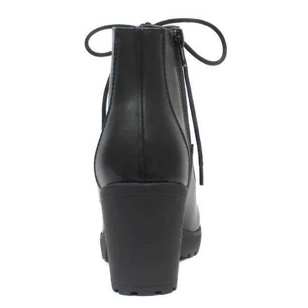 Soda Second Lug Sole Chunky Heel Lace up Combat Ankle Booties Black PU