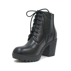 Soda Second Lug Sole Chunky Heel Lace up Combat Ankle Booties Black PU
