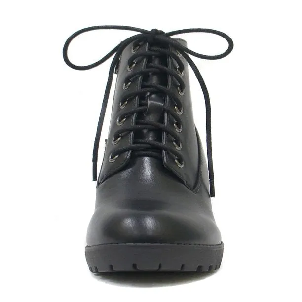 Soda Second Lug Sole Chunky Heel Lace up Combat Ankle Booties Black PU